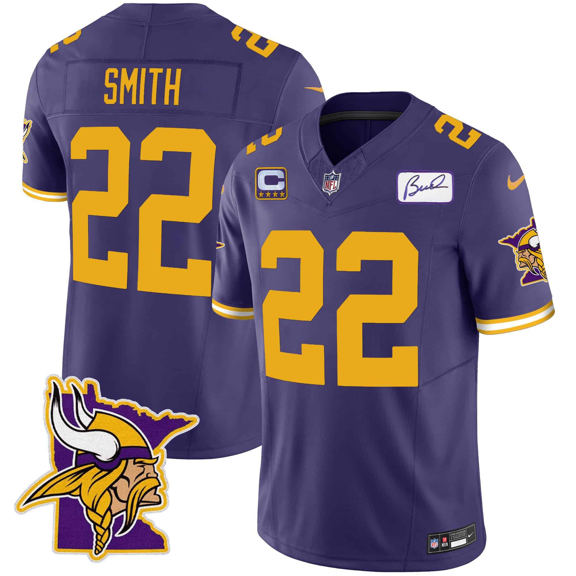 Men Minnesota Vikings #22 Smith Purple 2024 Nike Patch Classic Limited NFL Jersey style 2